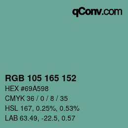 颜色代码: RGB 105 165 152 | qconv.com