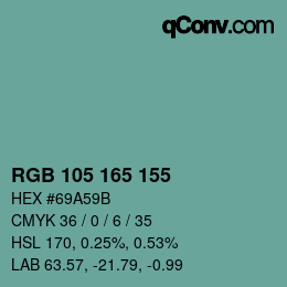 カラーコード: RGB 105 165 155 | qconv.com