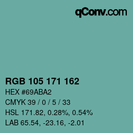 颜色代码: RGB 105 171 162 | qconv.com