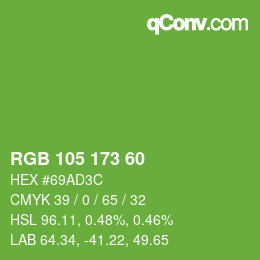 Color code: RGB 105 173 60 | qconv.com