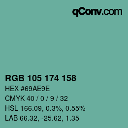 カラーコード: RGB 105 174 158 | qconv.com