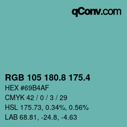 カラーコード: RGB 105 180.8 175.4 | qconv.com