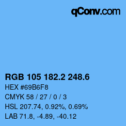 カラーコード: RGB 105 182.2 248.6 | qconv.com