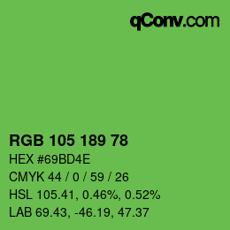 Color code: RGB 105 189 78 | qconv.com