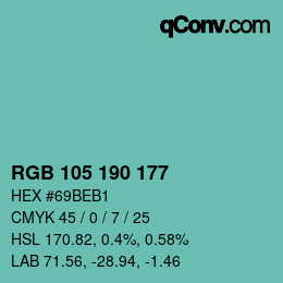 颜色代码: RGB 105 190 177 | qconv.com