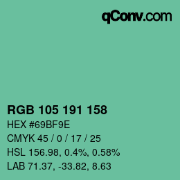 颜色代码: RGB 105 191 158 | qconv.com