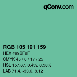 Código de color: RGB 105 191 159 | qconv.com