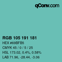 Código de color: RGB 105 191 181 | qconv.com