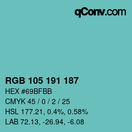 Farbcode: RGB 105 191 187 | qconv.com