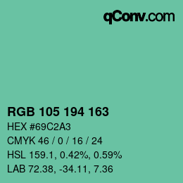 Color code: RGB 105 194 163 | qconv.com