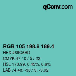 カラーコード: RGB 105 198.8 189.4 | qconv.com