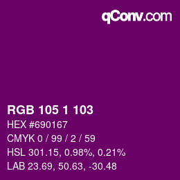 カラーコード: RGB 105 1 103 | qconv.com