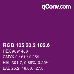 カラーコード: RGB 105 20.2 102.6 | qconv.com
