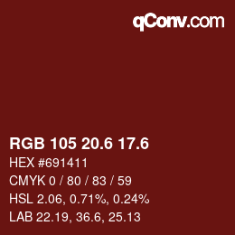 カラーコード: RGB 105 20.6 17.6 | qconv.com
