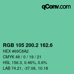 カラーコード: RGB 105 200.2 162.6 | qconv.com
