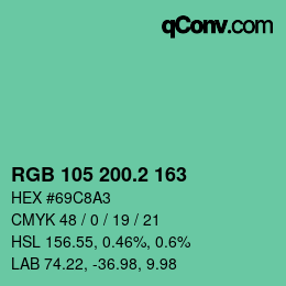 カラーコード: RGB 105 200.2 163 | qconv.com