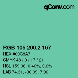 カラーコード: RGB 105 200.2 167 | qconv.com