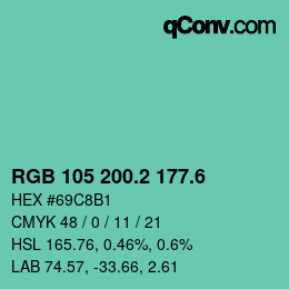 カラーコード: RGB 105 200.2 177.6 | qconv.com