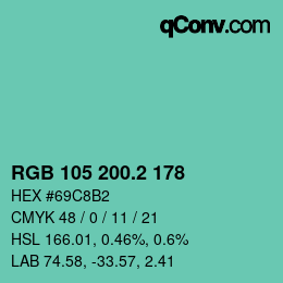 カラーコード: RGB 105 200.2 178 | qconv.com