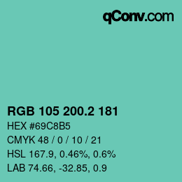 カラーコード: RGB 105 200.2 181 | qconv.com