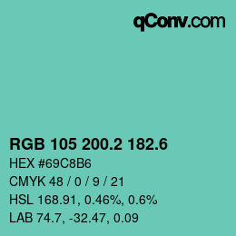 カラーコード: RGB 105 200.2 182.6 | qconv.com