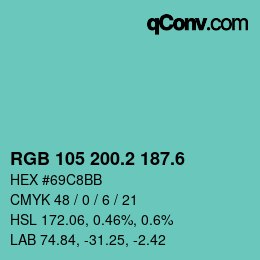 カラーコード: RGB 105 200.2 187.6 | qconv.com