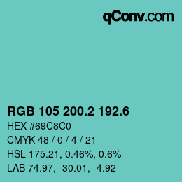 カラーコード: RGB 105 200.2 192.6 | qconv.com