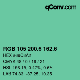 カラーコード: RGB 105 200.6 162.6 | qconv.com