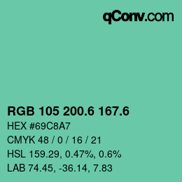 カラーコード: RGB 105 200.6 167.6 | qconv.com
