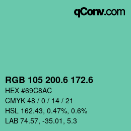 カラーコード: RGB 105 200.6 172.6 | qconv.com