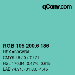 カラーコード: RGB 105 200.6 186 | qconv.com