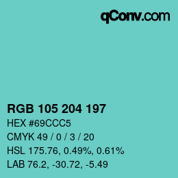 Color code: RGB 105 204 197 | qconv.com