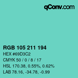カラーコード: RGB 105 211 194 | qconv.com