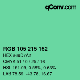 カラーコード: RGB 105 215 162 | qconv.com