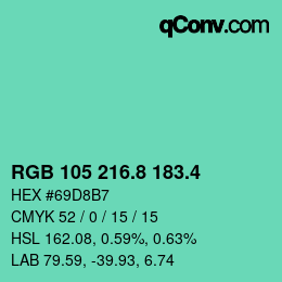 カラーコード: RGB 105 216.8 183.4 | qconv.com