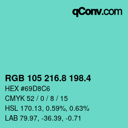 カラーコード: RGB 105 216.8 198.4 | qconv.com