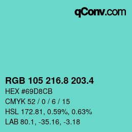 カラーコード: RGB 105 216.8 203.4 | qconv.com