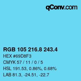 カラーコード: RGB 105 216.8 243.4 | qconv.com