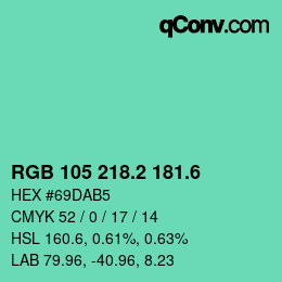 カラーコード: RGB 105 218.2 181.6 | qconv.com