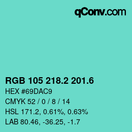 カラーコード: RGB 105 218.2 201.6 | qconv.com