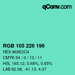 カラーコード: RGB 105 226 196 | qconv.com
