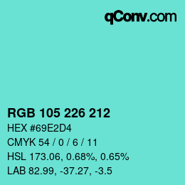 Color code: RGB 105 226 212 | qconv.com