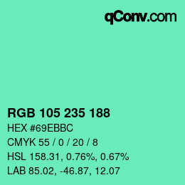 Color code: RGB 105 235 188 | qconv.com