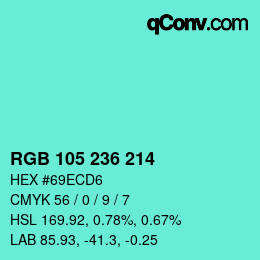 Color code: RGB 105 236 214 | qconv.com