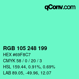 Color code: RGB 105 248 199 | qconv.com