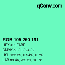Color code: RGB 105 250 191 | qconv.com