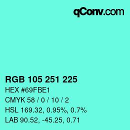 Color code: RGB 105 251 225 | qconv.com
