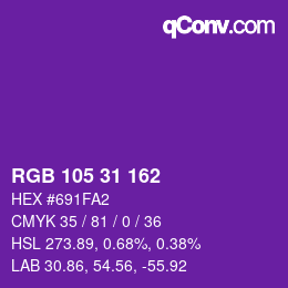 Color code: RGB 105 31 162 | qconv.com