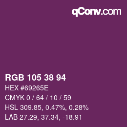颜色代码: RGB 105 38 94 | qconv.com