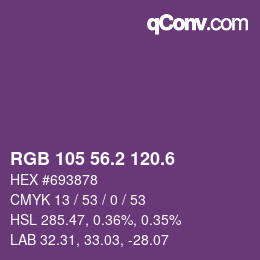 カラーコード: RGB 105 56.2 120.6 | qconv.com
